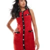 Kaiia Sleeveless Boucle Contrast Detail Pearl Button Mini Dress In Red For Women Red Black -Kaiia Online Shop 206717799 1 redblack