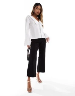 Kaiia Oversized Collar Wide Sleeve Shirt In White For Women -Kaiia Online Shop 206728158 4