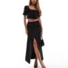 Kaiia Boucle Button Through Pocket Detail Crop Top And Maxi Skirt Co-ord In Black -Kaiia Online Shop 206728168 3