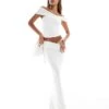 Kaiia Slinky Drape Off Shoulder Top And Maxi Skirt Co-ord In White -Kaiia Online Shop 206728439 3