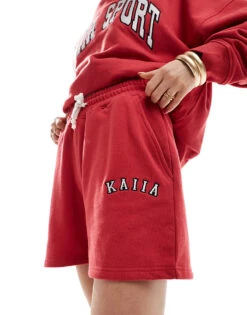 Kaiia Logo Sweatshirt And Shorts Co-ord In Red -Kaiia Online Shop 206729139 1 red