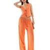 Kaiia Tie Front Waistcoat And Wide Leg Trouser Co-ord In Orange -Kaiia Online Shop 206730449 group 1