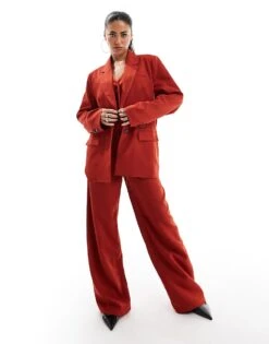 Kaiia Tailored Oversized Blazer, Waistcoat And Wide Leg Trousers Co-ord In Rust