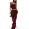 Kaiia Exclusive Bandeau Foldover Top And Wide Leg Trousers Co-ord In Dark Burgundy -Kaiia Online Shop 206814876 2