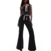Kaiia Square Neck Bow Detail Split Front Top And Trousers Co-ord In Black -Kaiia Online Shop 206824597 group 1