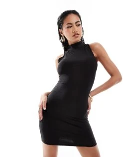 Kaiia Slinky Racer Neck Bodycon Mini Dress In Black For Women -Kaiia Online Shop 206829082 1 black 1