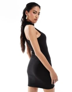 Kaiia Slinky Racer Neck Bodycon Mini Dress In Black For Women -Kaiia Online Shop 206829082 4
