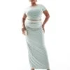 Kaiia Plus Slinky Wide Neck Top And Maxi Skirt Co-ord In Sage - LGREEN -Kaiia Online Shop 206829093 4