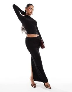 Kaiia Slinky Column Maxi Skirt Co-ord In Black For Women -Kaiia Online Shop 206829110 1 black 1
