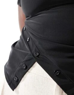 Kaiia Plus Slinky Off Shoulder Button Detail Side Split Top In Black For Women -Kaiia Online Shop 206829183 3