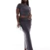 Kaiia Plus Slinky Off Shoulder Top And Maxi Skirt Co-ord In Charcoal -Kaiia Online Shop 206829224 2