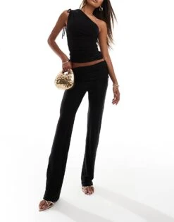 Kaiia Slinky Folded Waist Flared Trousers Co-ord In Black For Women -Kaiia Online Shop 206829272 2