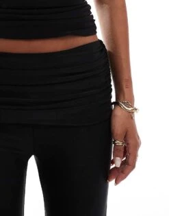 Kaiia Slinky Folded Waist Flared Trousers Co-ord In Black For Women -Kaiia Online Shop 206829272 3