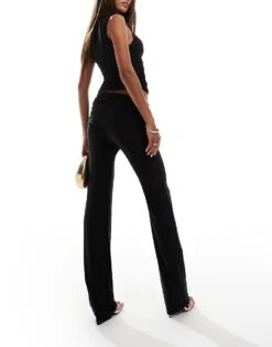 Kaiia Slinky Folded Waist Flared Trousers Co-ord In Black For Women -Kaiia Online Shop 206829272 5