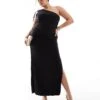Kaiia Plus Slinky Ruched One Shoulder Maxi Dress In Black For Women -Kaiia Online Shop 206829274 1 black
