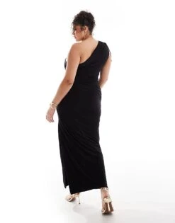 Kaiia Plus Slinky Ruched One Shoulder Maxi Dress In Black For Women -Kaiia Online Shop 206829274 3