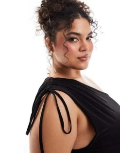 Kaiia Plus Slinky Ruched One Shoulder Maxi Dress In Black For Women -Kaiia Online Shop 206829274 4