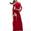 Kaiia Slinky Off Shoulder Long Sleeve Top And Maxi Skirt Co-ord In Red -Kaiia Online Shop 206829431 2