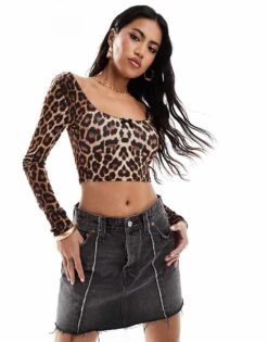 Kaiia Slinky Scoop Neck Low Back Bow Detail Top In Leopard Print For Women -Kaiia Online Shop 206829591 1 leopard 1