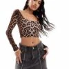 Kaiia Slinky Scoop Neck Low Back Bow Detail Top In Leopard Print For Women -Kaiia Online Shop 206829591 1 leopard