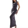 Kaiia Slinky Off Shoulder Top And Ruched Maxi Skirt Co-ord In Charcoal 2 Kaiia Slinky Off Shoulder Top And Ruched Maxi Skirt Co-ord In Charcoal -Kaiia Online Shop 206829601 3
