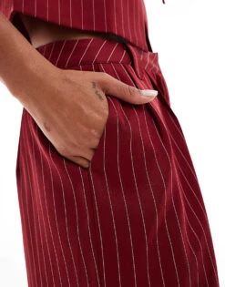 Kaiia Tailored Wide Leg Trousers Co-ord In Burgundy Pinstripe For Women -Kaiia Online Shop 206842128 5