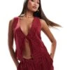 Kaiia Tie Front Waistcoat Co-ord In Burgundy Pinstripe For Women -Kaiia Online Shop 206842129 1 burgundypinstripe 2