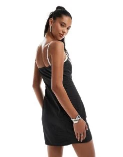 Kaiia Lace Bra Detail Tailored Bandeau Mini Dress In Grey Pinstripe For Women -Kaiia Online Shop 206850135 3