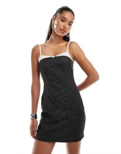 Kaiia Lace Bra Detail Tailored Bandeau Mini Dress In Grey Pinstripe For Women -Kaiia Online Shop 206850135 4