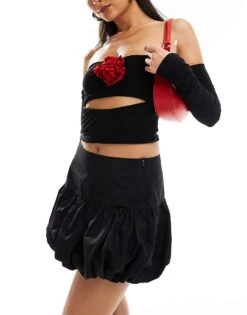 Kaiia Bubble Hem Mini Skirt In Black For Women -Kaiia Online Shop 206850145 4