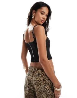 Kaiia Lace Trim Cami Top In Black For Women -Kaiia Online Shop 206850155 3