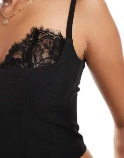 Kaiia Lace Trim Cami Top In Black For Women -Kaiia Online Shop 206850155 4