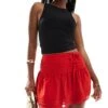 Kaiia Ruffle Hem Tie Detail Mini Skirt In Red For Women -Kaiia Online Shop 206850206 1 red