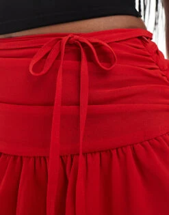 Kaiia Ruffle Hem Tie Detail Mini Skirt In Red For Women -Kaiia Online Shop 206850206 3