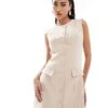 Kaiia Tailored Pocket Detail Button Through Sleeveless Mini Dress In Stone For Women -Kaiia Online Shop 206850216 1 stone