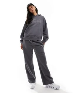 Kaiia Embroidered Logo Wide Leg Joggers Co-ord In Charcoal For Women Dark Grey -Kaiia Online Shop 206853725 1 darkgrey 1