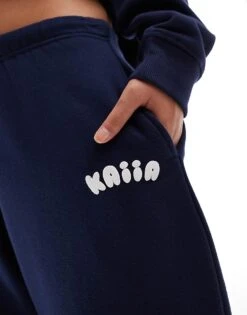 Kaiia Bubble Logo Cuffed Leg Joggers Co-ord In Navy For Women -Kaiia Online Shop 206853727 3