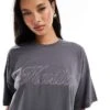 Kaiia Oversized Embroidered Logo T-shirt Co-ord In Charcoal For Women Dark Grey -Kaiia Online Shop 206853728 1 darkgrey