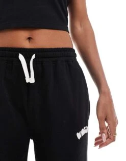 Kaiia Bubble Logo Wide Leg Joggers Co-ord In Black For Women -Kaiia Online Shop 206853795 3
