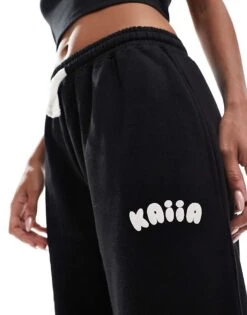 Kaiia Bubble Logo Wide Leg Joggers Co-ord In Black For Women -Kaiia Online Shop 206853795 4