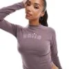Kaiia Bubble Logo Cropped Long Sleeve Top Co-ord In Purple For Women -Kaiia Online Shop 206853796 1 purple