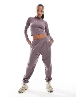 Kaiia Bubble Logo Cuffed Leg Joggers Co-ord In Purple For Women -Kaiia Online Shop 206853826 1 purple 1