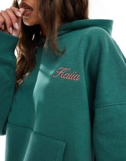 Kaiia Pink Logo Oversized Hoodie Co-ord In Dark Green For Women -Kaiia Online Shop 206853857 4