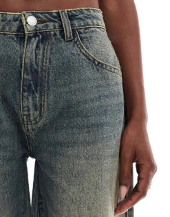 Kaiia Denim Wide Leg Jeans Co-ord In Dark Blue Bleach Wash For Women Washed Blue -Kaiia Online Shop 206853883 5