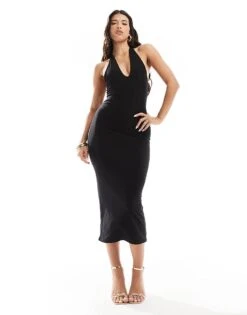 Kaiia Slinky Halterneck Midaxi Dress In Black For Women -Kaiia Online Shop 206854823 2