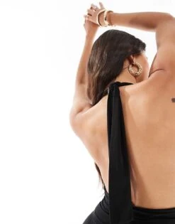 Kaiia Slinky Halterneck Midaxi Dress In Black For Women -Kaiia Online Shop 206854823 4