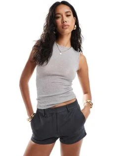Kaiia Sleeveless Mesh Top In Grey For Women