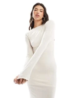 Kaiia Textured Scoop Back Midaxi Dress In Cream For Women -Kaiia Online Shop 206854890 1 cream 1