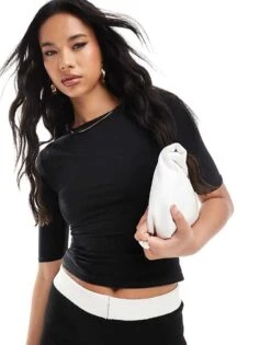 Kaiia Slinky 3/4 Sleeve Top In Black For Women -Kaiia Online Shop 206855073 1 black 1