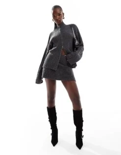 Kaiia Knitted Mini Skirt Co-ord In Charcoal For Women Dark Grey -Kaiia Online Shop 206859473 1 darkgrey 1